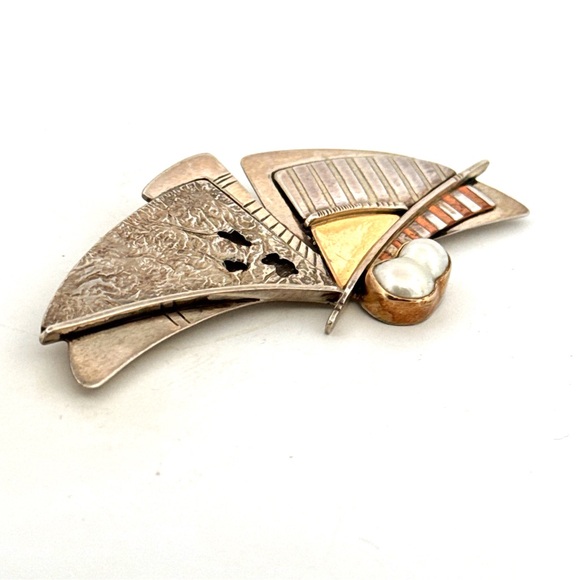 14K solid yellow gold and 925 Sterling silver vintage KY signed brooch pin 17.4g